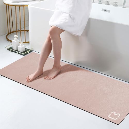 Blush Pink Long Bathroom Rugs Large Stone Bath Mats for Bathroom,15.7"x47"