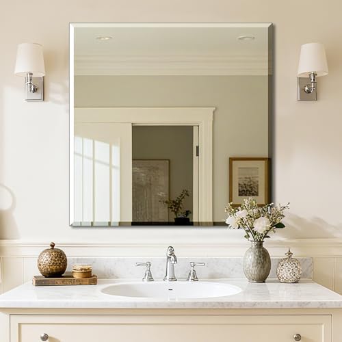 Bathroom Mirror for Over Sink 30x30 Inch Frameless Wall Mirror Beveled Edge