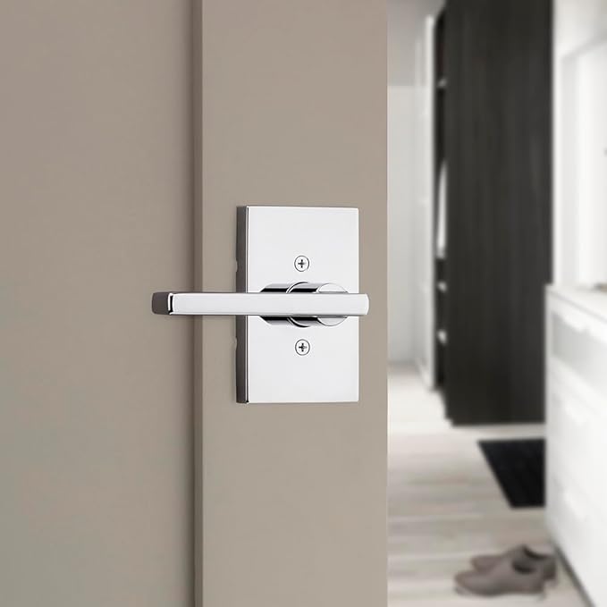 Kwikset Halifax Interior Privacy Door Handle with Lock, Door Lever for Bathroom and Bedroom, Polished Chrome Reversible Keyless Push Button Lock Door Lever