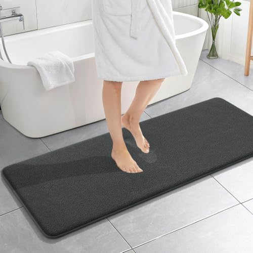 OLANLY Memory Foam Bathroom Runner Rug 59x20, Absorbent Long Mat, Dark Grey