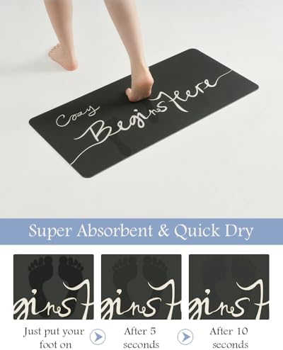 MontVoo Bath Mat-Bath Mat Rug Non Slip Super Absorbent Stain Resistant Quick Dry Thin Bathroom Rug-Bath Mats for Bathroom Floor Bathtub Vanity-Bathmat Bath Rug Easy Care-17"x35",Black