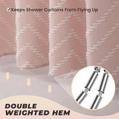 Blush Pink Boho Fabric Shower Curtain 72 x 74 Inches