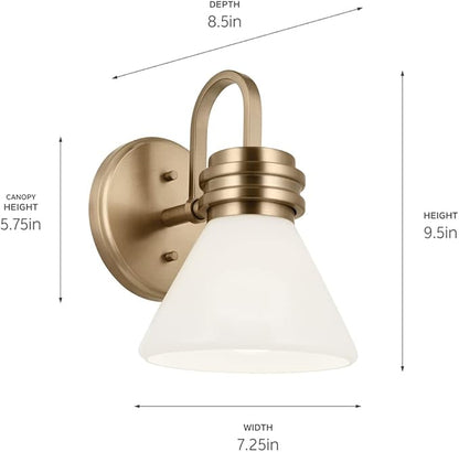 Kichler Farum 9.5 Inch 1 Light Wall Sconce with Opal Glass in Champagne Bronze, for Fireplace, Kitchen, Bedroom, Hallway, or Vanity, (7.25" W x 9.5" H), 55153CPZ