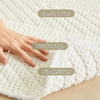 Sunfly Waffle Bath Mat, Boho Bathroom Rugs Non-Slip Washable Super Absorbent Quick Dry, Farmhouse Bathroom Decor 20"x30" Cream