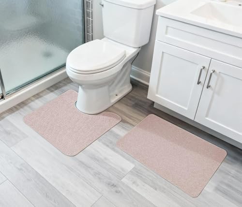 Bosap Bath Mat Set 2 Pieces,Ultra Thin Bathroom Rugs,Rubber Toilet Rugs