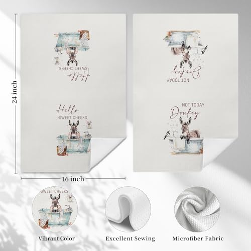 Funny Donkey Hand Towels, Hello Sweet Cheeks Bathroom Decor, Donkey Gifts Decorative Hand Towels for Washroom Restroom, Farmhouse Hand Tea Towels for Bathroom, 16x24 Inch Set of 2