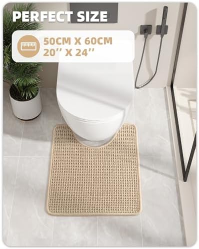 Color&Geometry 20"x24" Chenille Toilet Rugs U Shaped Stain Resistant,Khaki
