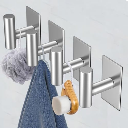 VAEHOLD Wall Towel Hooks, Heavy Duty Sticky Holder Waterproof Towel Hooks for Hanging Coat, Clothes, Closet Hook Wall Mount for Kitchen (Silver, 6 Pack)