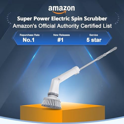 Qimedo Upgrade Rechargeable Electric Scrubber for Cleaning, 45-inch Handheld Spin Scrubber with Extended Long Handle, Cordless Power Dish Scrubber with 6 Brushes for Bathtub Grout Tile Floor