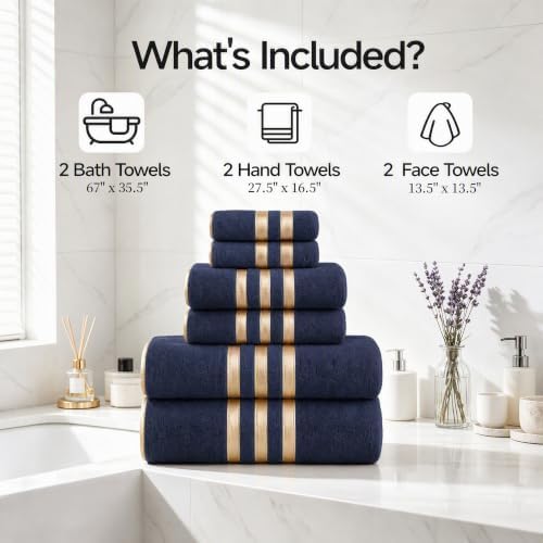 6-PCS Coral Fleece Microfiber Towel Set with Gold Stripes, Super Absorbent, Multiple Colors Available for Home, Bathroom, Hotel & Gym (6, Dark Gray)