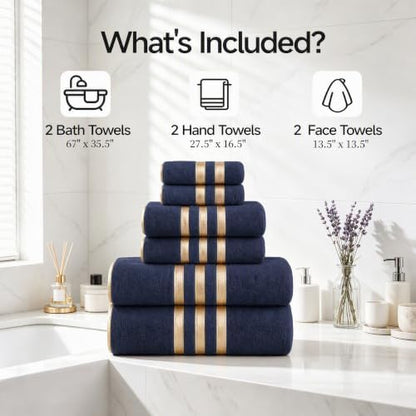 6-PCS Coral Fleece Microfiber Towel Set with Gold Stripes, Super Absorbent, Multiple Colors Available for Home, Bathroom, Hotel & Gym (6, Dark Gray)