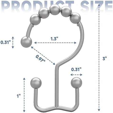 Titanker Shower Curtain Hooks Rings, Rust-Resistant Metal Double Glide Shower Hooks for Bathroom Shower Rods Curtains, Set of 12 Hooks - Space Silver