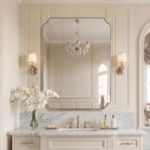 MIRRORART 36x48’’ Large Brushed Champagne Bronze Bathroom Mirrors for Wall