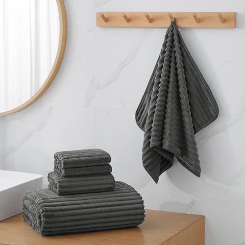 6 Piece Bath Towel Set, 30"x60" Towels, Charcoal Gray