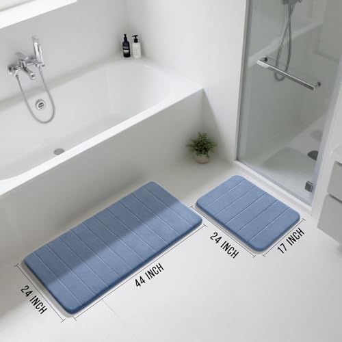 Yimobra Large Memory Foam Bathroom Mat Set, 44 x 24&24 x 17 in, Denim Blue