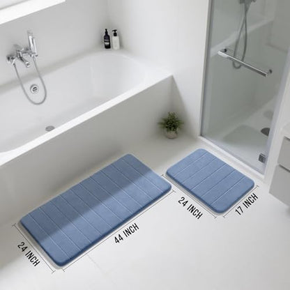 Yimobra Large Memory Foam Bathroom Mat Set, 44 x 24&24 x 17 in, Denim Blue
