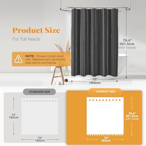 BTTN 72x78 Long Farmhouse Linen Heavy Duty Shower Curtain, Charcoal Grey