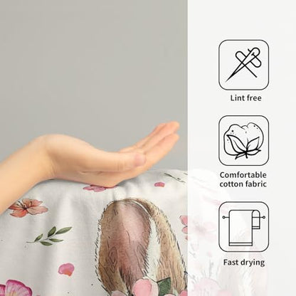 Pink Floral Bunny Hand Towels, 14x28 Inch Spring Flowers Cute Rabbit Easter Day Decor Absorbent Soft Dish Washing Cloth Face Tea Towels for Kitchen Bathroom Holiday Decoration