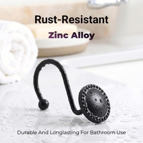 Shower Curtain Hooks,Rust-Resistant Decorative Rings,12-Pack,Black