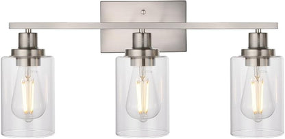 MELUCEE 3 Lights Wall Sconce Brushed Nickel Finished 20.5 Inch | Modern Bathroom Vanity Light Fixtures with Clear Glass Shade Suit for Porch Bedroom Foyer Kitchen (Patent No.: US D963914 S)