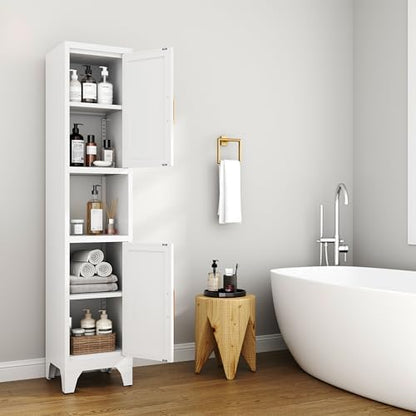 67" Tall Bathroom Storage Cabinet, Narrow Freestanding Bathroom Cabinet with 2 Doors & Adjustable Shelves, Slim Vertical Organizer for Bathroom, Entryway, Kitchen,Living Room（White）