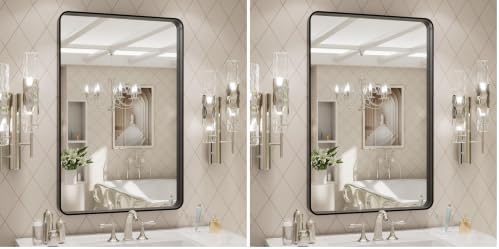 LOAAO 24X30 Inch Black Metal Framed Bathroom Mirror (Pack of 2)