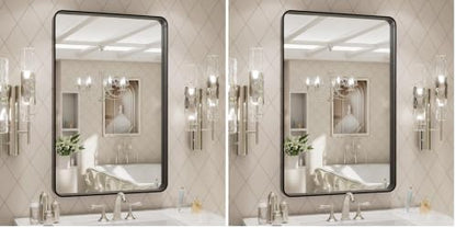 LOAAO 24X30 Inch Black Metal Framed Bathroom Mirror (Pack of 2)