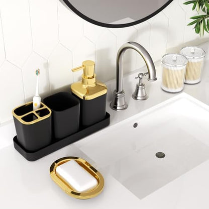 XLHOMO Bathroom Accessories Set - 25PC Bathroom Set with Shower Curtain and Rugs, Black Bathroom Set, Bathroom Accessory Set with Press-on Lid Trash Can, Soap Dispenser and Qtip Holders
