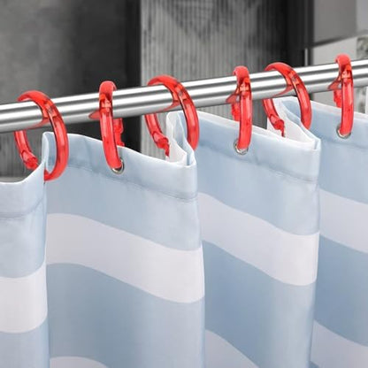 Red Shower Curtain Hooks - 12 Pcs Circular Plastic Shower Curtain Rings for Bathroom - O Shaped Transparent Red Shower Hooks Rings for Shower Curtain Rod
