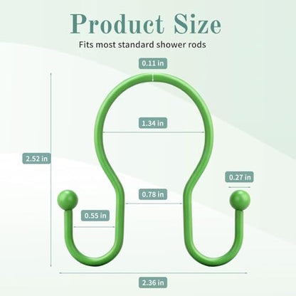 Goowin Shower Curtain Hooks, 12 Pcs Shower Curtain Rings, Stainless Steel Shower Curtain Hangers, Metal Shower Curtain Hooks Rings Rust Proof, Minimalist Shower Hooks for Shower Curtain, Green
