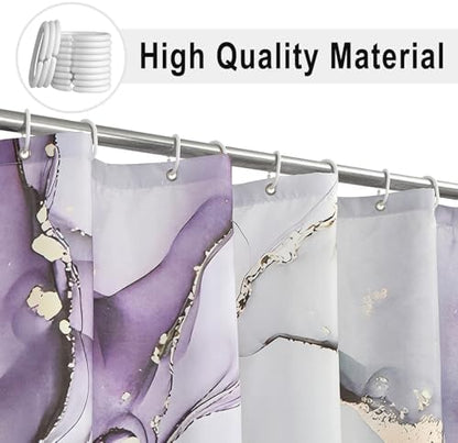 Purple Marble Shower Curtain, Modern Abstract Luxury Purple Gold Ink Texture Watercolor Art Bathroom Curtains Ombre Machine Washable Waterproof Fabric Bathtub Curtain Set with Hooks 60" Wx72 L