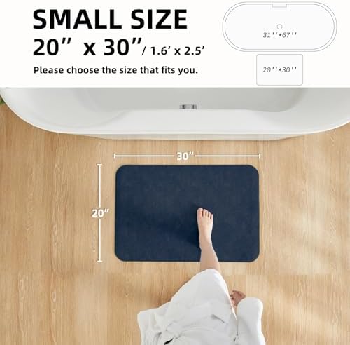 TYUU Thin Bath Mat, Small Bathroom Rugs Non Slip Washable, 20x30 Navy Blue