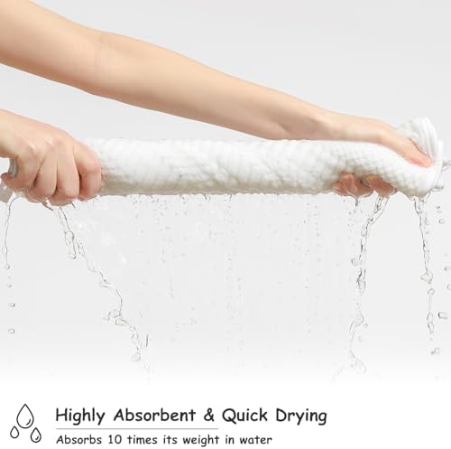 18 Pcs White Woven Family Towels Set-6 Bath Sheets,6 Hand Towels,6 Washcloths Soft Polyester Towels Absorbent Shower Towel Quick Dry Beach Chair Towel Lint Less Towels Set for Bathroom Spa Gym Hotel