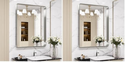 LOAAO 24X30 Inch Brushed Nickel Bathroom Mirror, Rounded Rectangle (Pack of 2)
