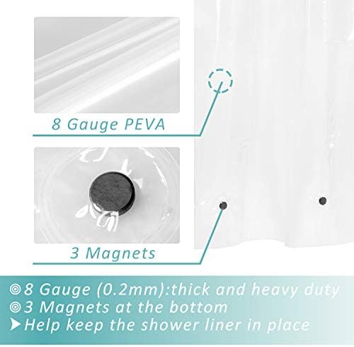 Mrs Awesome Small Stall Shower Curtain Liner 36 x 72 inch, PEVA 8G Thick & Heavy Duty, 3 Bottom Magnets, Waterproof, 36x72, Clear (Pack of 2)