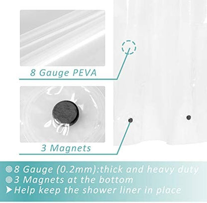 Mrs Awesome Small Stall Shower Curtain Liner 36 x 72 inch, PEVA 8G Thick & Heavy Duty, 3 Bottom Magnets, Waterproof, 36x72, Clear (Pack of 2)