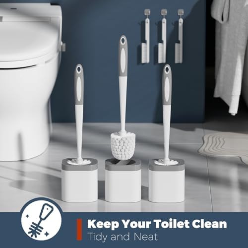 Holaloha Toilet Brush and Holder Set, Space Saving, 3 Pack, White
