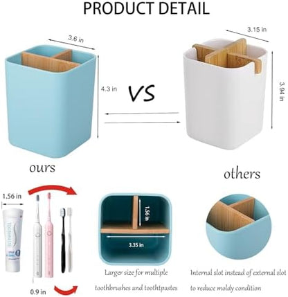 Bamboo Toothbrush Holder for Bathrooms Toothpaste Organizer - Blue