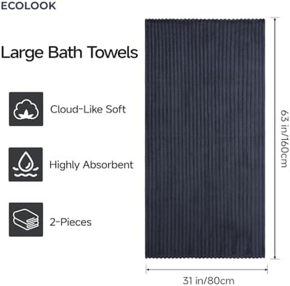 ecolook Microfiber Bath Towel Set of 2, 31 x 63 in, Soft and Highly Absorbent, Lightweight Shower Towels for Bathroom, Gym, Hotel and Spa,Dark Gray