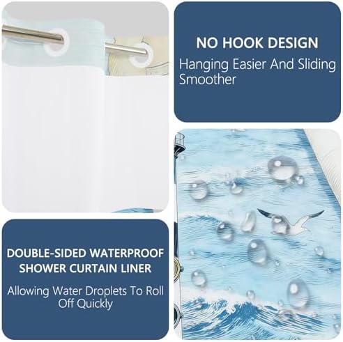 No Hook Shower Curtain with Snap-in Liner 71x74 Inch