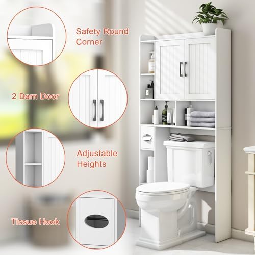 Vabches Farmhouse Over The Toilet Storage Cabinet with Barn Door, White