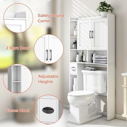 Vabches Farmhouse Over The Toilet Storage Cabinet with Barn Door, White