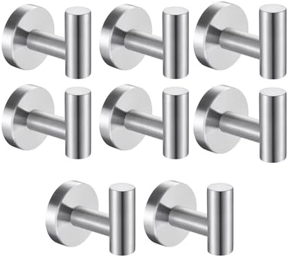 8 Pcs Silver Bathroom Towel Hook Robe Towel Hooks Coat Wall Hook Stainless Steel Heavy Duty Door Hanger Towel Robe Clothes Cabinet Closet Sponges Hook for Bathroom Bedroom Kitchen Hotel Pool
