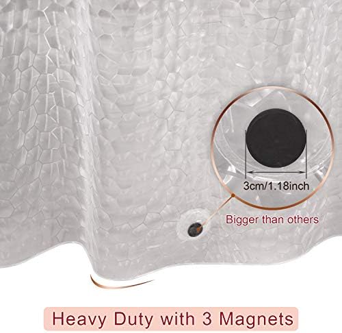 Shower Curtain Liner 8G EVA Thick Shower Curtain with Heavy Duty 3 Bottom Magnets, Shower Liner for Shower Stall, Bathtubs, 3D Pebble Pattern