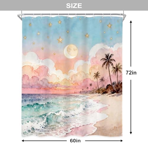 Ocean Blue Sea Watercolor Cloud Pink Waves Bathroom Shower Curtain Set