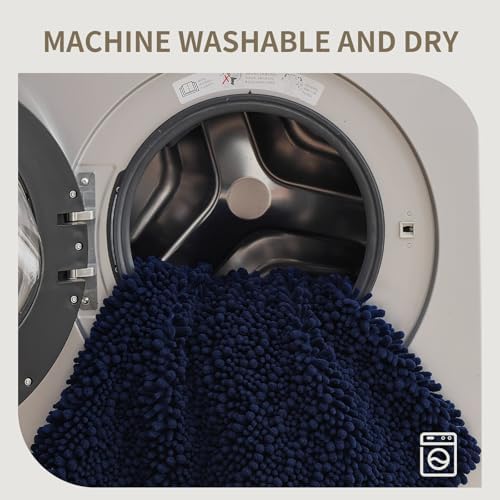 Bathroom Rugs Non Slip Washable 55x24, Extra Thick Soft Chenille Absorbent Bath Mat, High Density Barrier Non Slip Backing, Quick Dry Plush Shaggy Floor Carpet for Tub&Shower, Navy