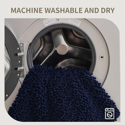 Bathroom Rugs Non Slip Washable 55x24, Extra Thick Soft Chenille Absorbent Bath Mat, High Density Barrier Non Slip Backing, Quick Dry Plush Shaggy Floor Carpet for Tub&Shower, Navy