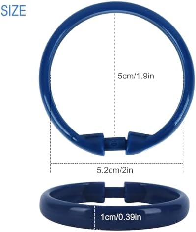 Navy Blue Shower Curtain Hooks - 12 Pcs Circular Plastic Shower Curtain Rings for Bathroom - O Shaped Dark Blue Shower Hooks Rings for Shower Curtain Rod