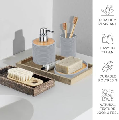 CERBIOR Bamboo Bathroom Accessories Set 6 Piece Spiral Bath Ensemble,Grey