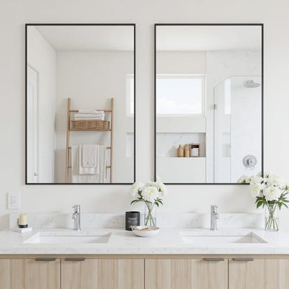 Antok 22x30 Black Metal Framed Bathroom Mirror, Wall Mirror with Rect Corners, Vanity Mirror for Over Sink, Anti-Rust Tempered Glass, Horizontal/Vertical Hanging for Bathroom, Living Room, Entryway